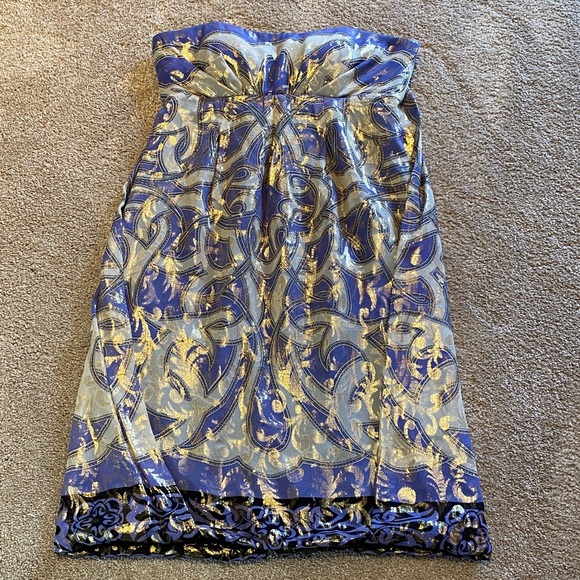 Nicole Miller Collection Silk Lurex Strapless Metallic Lavender Gold Dress 4 - Picture 1 of 13